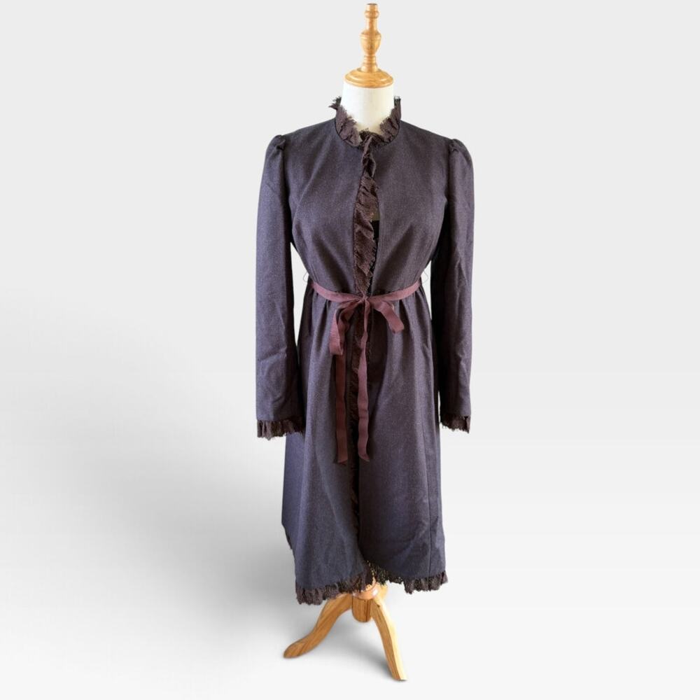 Rebecca Taylor Wool Long Coat Victorian Style Chocolate Brown Lace Size 4